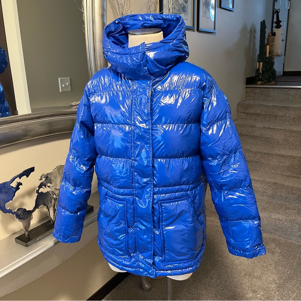 Women's Shiny Blue Puffer Jacket